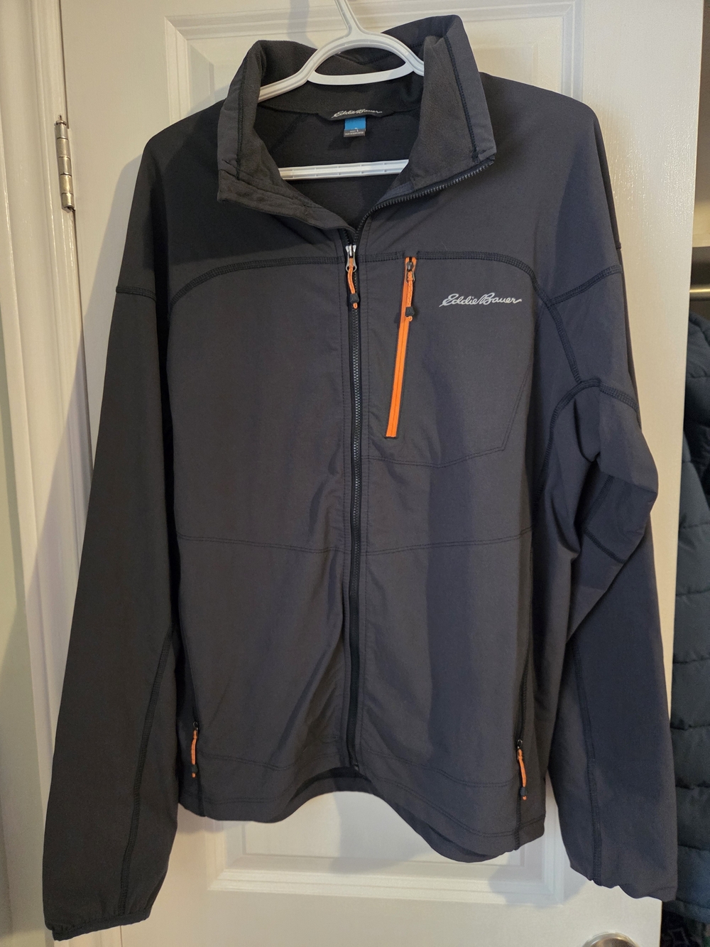 Eddie Bauer Dark Gray Windbreaker Jacket with Orange Zippers